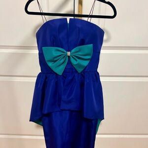 Vintage 80s Strapless Purple Peplum Dress by Huey Waltzer, Size S